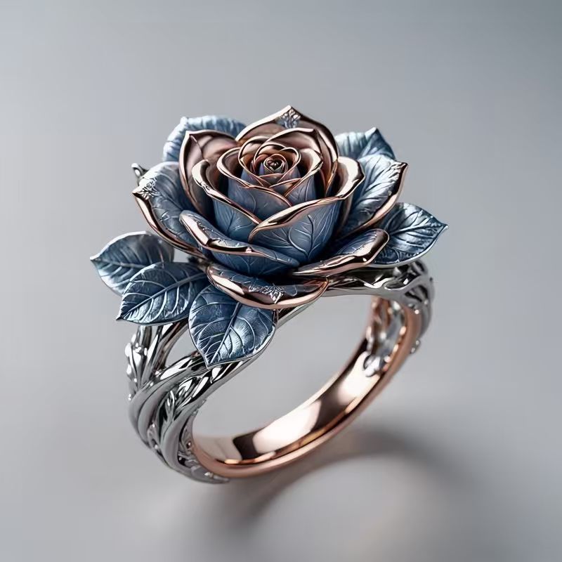 Anel feminino, padrão de lótus em esmalte, estilo étnico vintage de corte, design único e requintado, acessório para pre