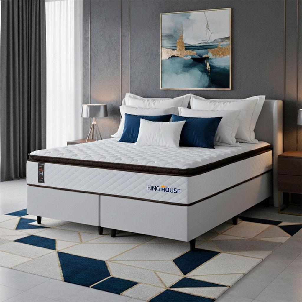 Conjunto Cama Box Espuma San Diego Branco Queen 158x198x67