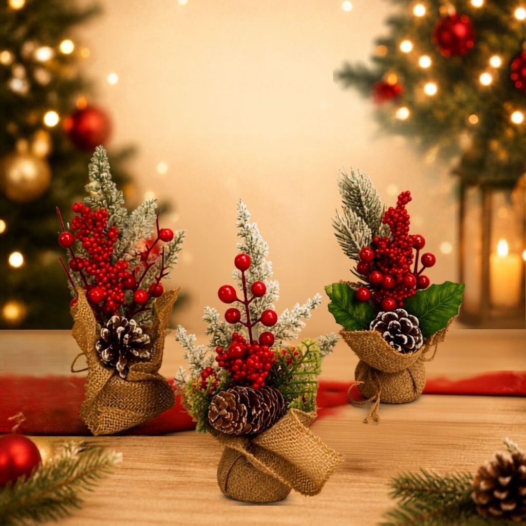 Enfeite De Natal Mini Arranjo Decorativo Cereja e Pinha Com 3 — imagem 2 de 2