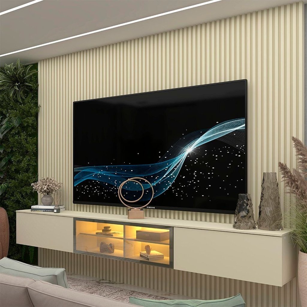 Estante para TV e Home Theater até 84 Polegadas com 100% MDF 218cmx250cm Led Supremo Luminare Bege Off White Off White