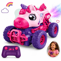 Carrinho Controle Remoto Unicórnio Solta Fumaça Luzes Coloridas Divertido Bateria Recarregável USB Infantil Kizumba