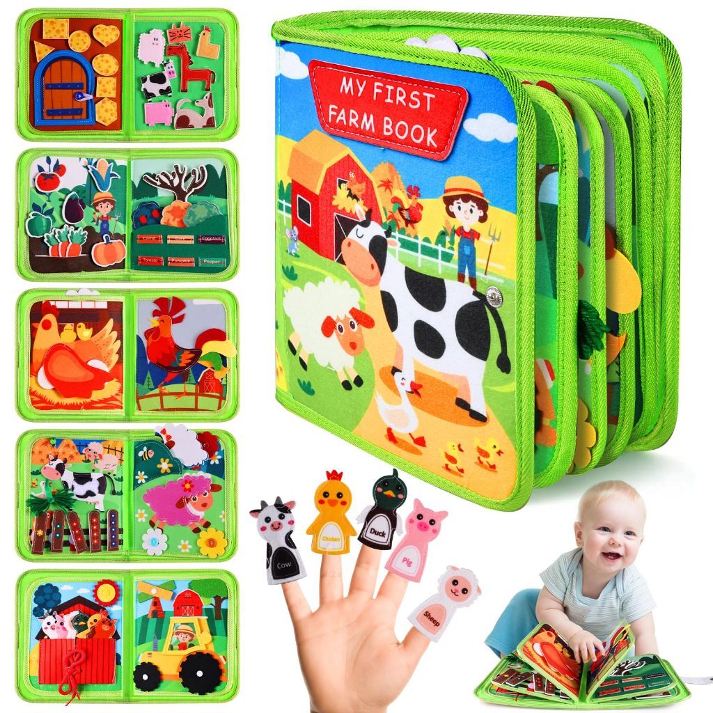 Livro Sensorial Montessori Fazenda Quiet Book Feltro Brinquedo Educativo Interativo Desenvolvimento Bebê Infantil