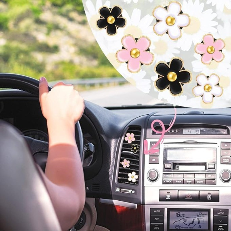 4 Pçs/set Pequeno Crisântemo Carro Perfume Jóias Liga Pequena Margarida Flor De Cinco Pétalas Saída De Ar Do Decoração C