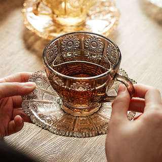 Retro em relevo xícara de café doméstico pequeno copo de vidro de alto valor ins estilo luz luxo tarde xícara de chá pir