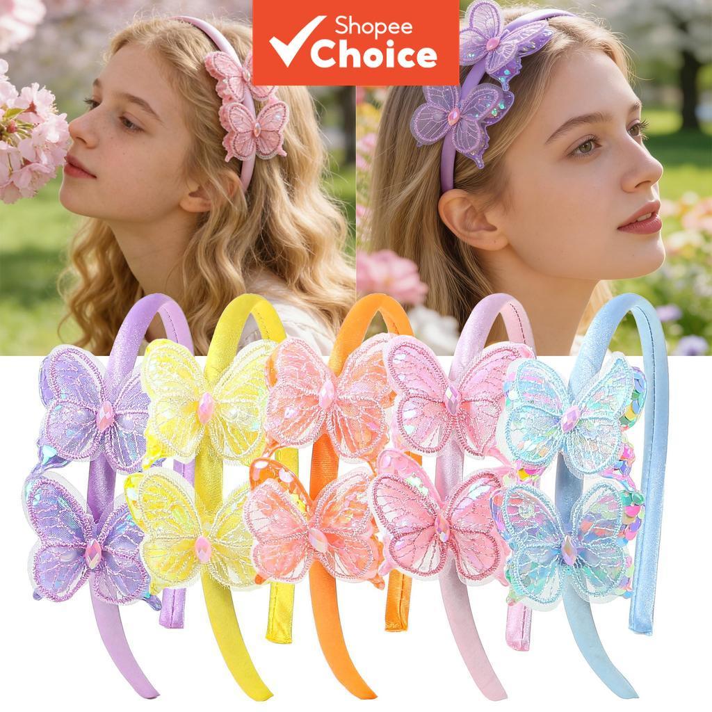 Tiaras De Lantejoulas Borboleta Para Meninas E Crianças – Acessórios De Cabelo Brilhantes De Camada Dupla Festa Viagem P