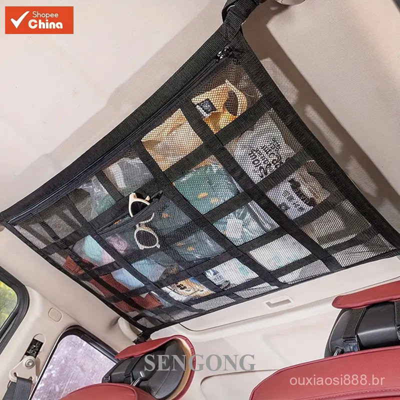 Bolsa de Teto para Carro SENGONG FASUSE, Rede de Carga Interna, Malha Respirável, Acessórios de Armazenamento Interno QL