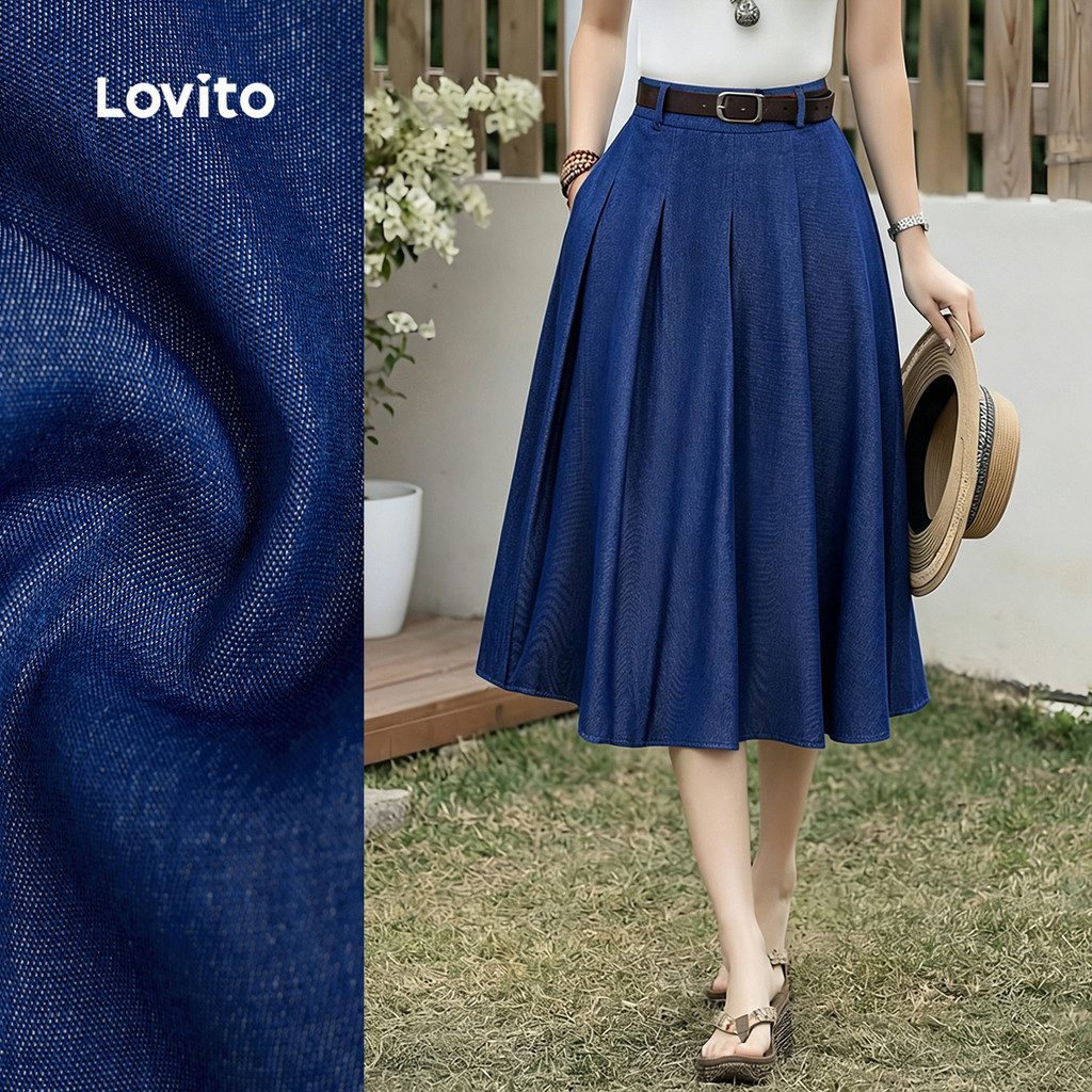 Lovito Saia Casual Com Zíper Azul-escura Para Mulheres Primavera/verão (sem Cinto) SKBR37BR219