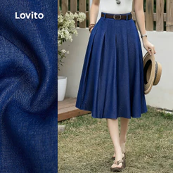 Lovito Saia Casual Com Zíper Azul-escura Para Mulheres Primavera/verão (sem Cinto) SKBR37BR219