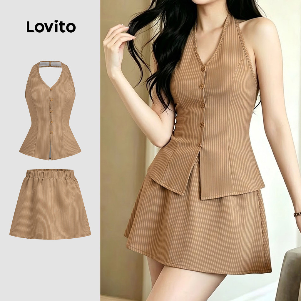 Lovito Elegan Preppy style Button Leisure Spring/Summer khaki top Tops or Bottoms for Women L198ED3239