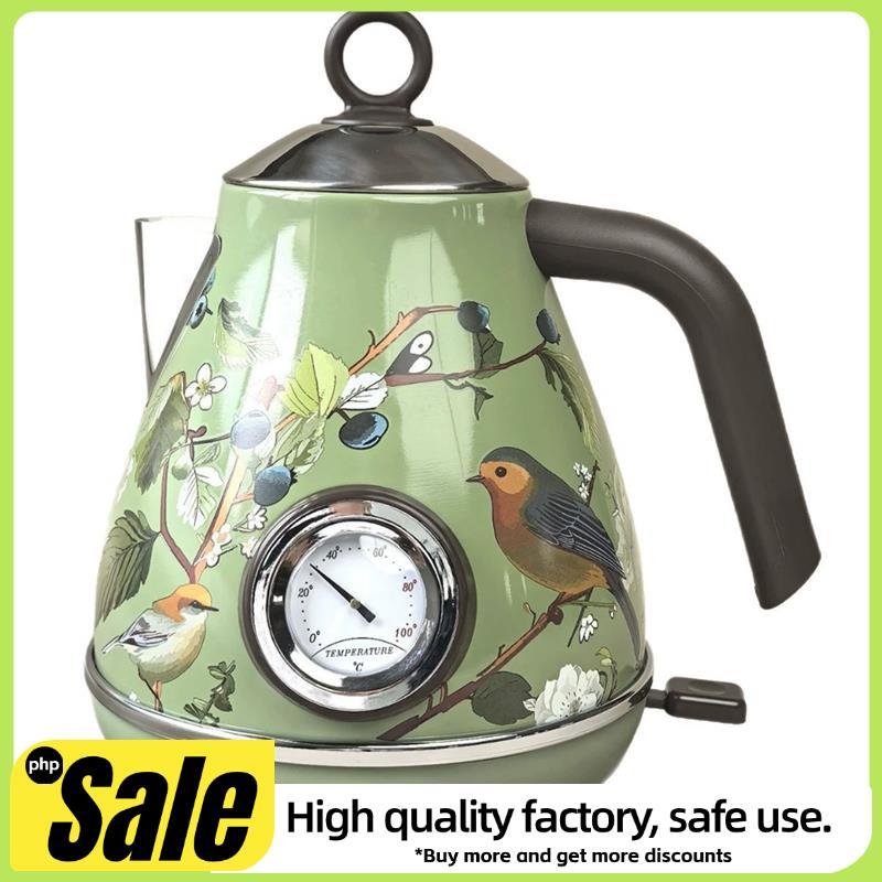 Chaleira Elétrica Retrô 1.7L , 1850W , Decalques Artesanais , Desligamento Automático , Bule De Aço Inoxidável 304 , Par