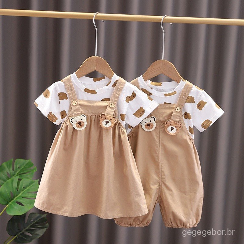 Crianças irmãos irmãs roupas crianças masculino/feminino bebê camiseta macacão Shorts conjunto de 2 peças verão moda esp