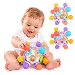 Bola Mordedor Sensorial para Bebê 12 Pontas com Chocalho Silicone Dentição