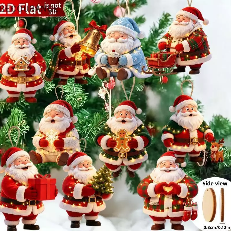 BEC 10 Unidades De Madeira Natural 2D Plana Papai Noel Enfeites Pendurados Pingente De Natal Fofo Para Árvore Decoração — imagem 1