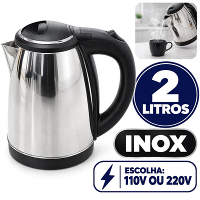 Chaleira Elétrica Inox 2 Litros Jarra Térmica Esquenta Chá Ferve Água Super Rápido 110v ou 220v