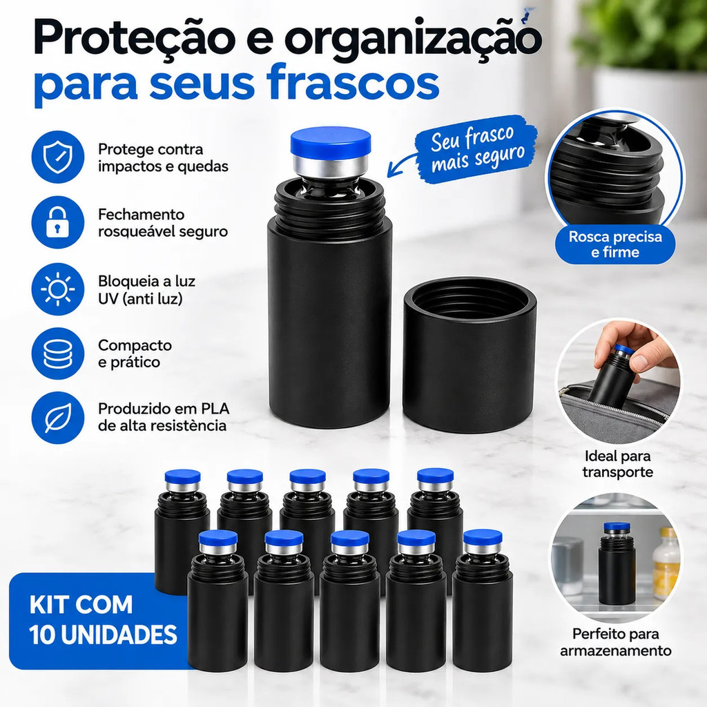 Kit 10 Porta Ampola 3ml Preto Anti Luz Proteção Uv Avulsa