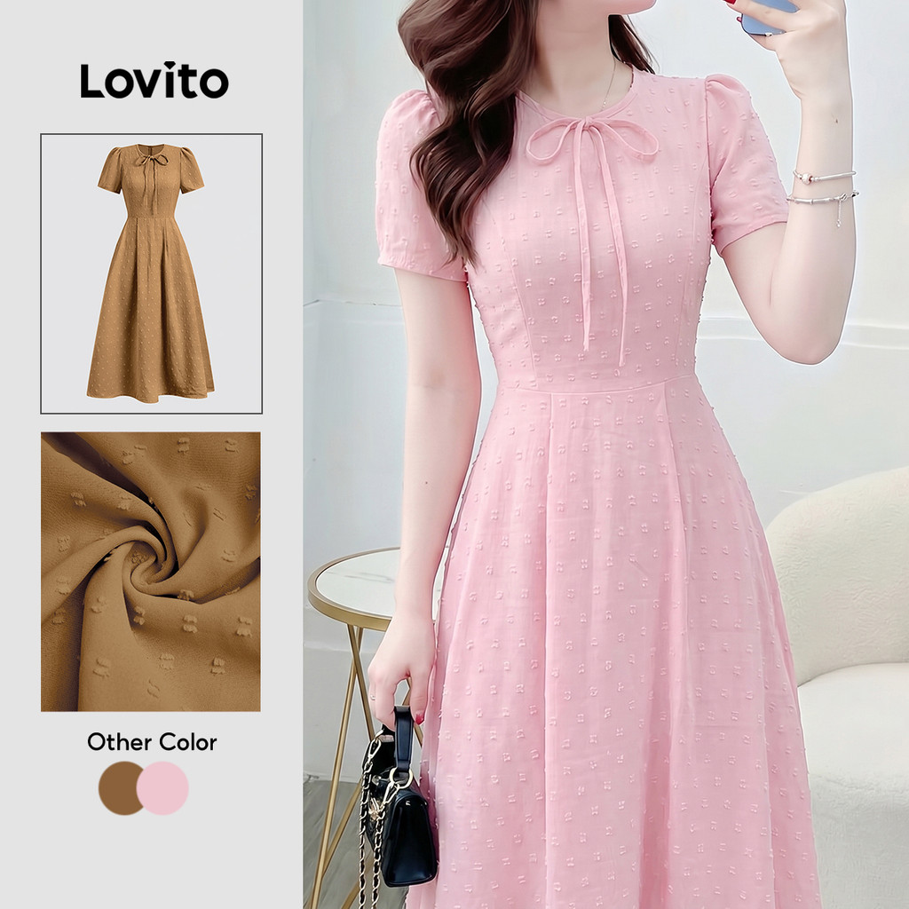 Lovito Vestido Elegante Coreano Plissado Requintado Rosa Para Mulheres Para Primavera/verão LK5ED145