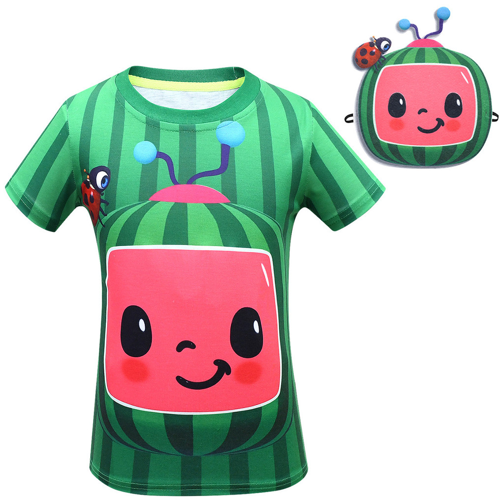 Roupas de verão crianças roupas CocoMelon melancia JJ camiseta crianças meninos meninas médio pequeno crianças pulôver c