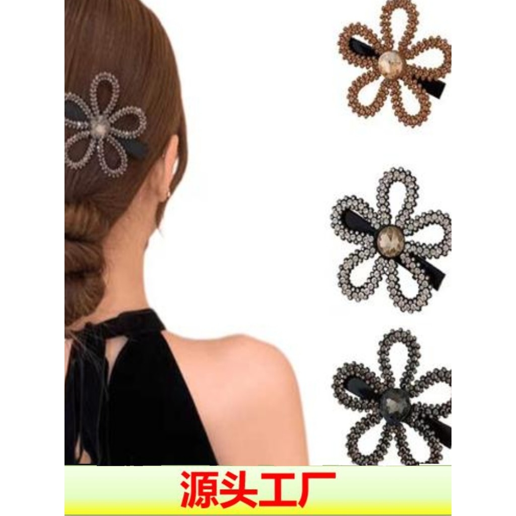 High-End verão piscando diamante oco flor grampo de cabelo Duckbill clipe franja clipe lateral luz luxo girassol espuman
