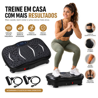 Plataforma Vibratória Fitness para Treino em Casa, 120kg, 120 Níveis de Vibração com 2 Faixas Elásticas