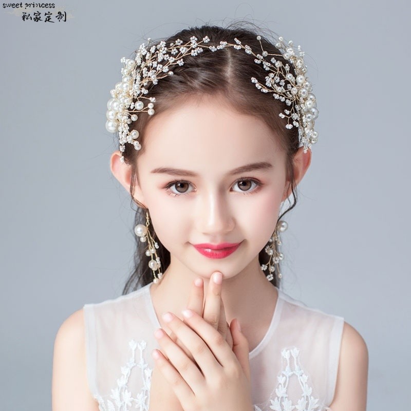 Meninas cocar lado Hairpin pérola acessórios de cabelo princesa acessórios para o cabelo crianças vestido meninas cabeça