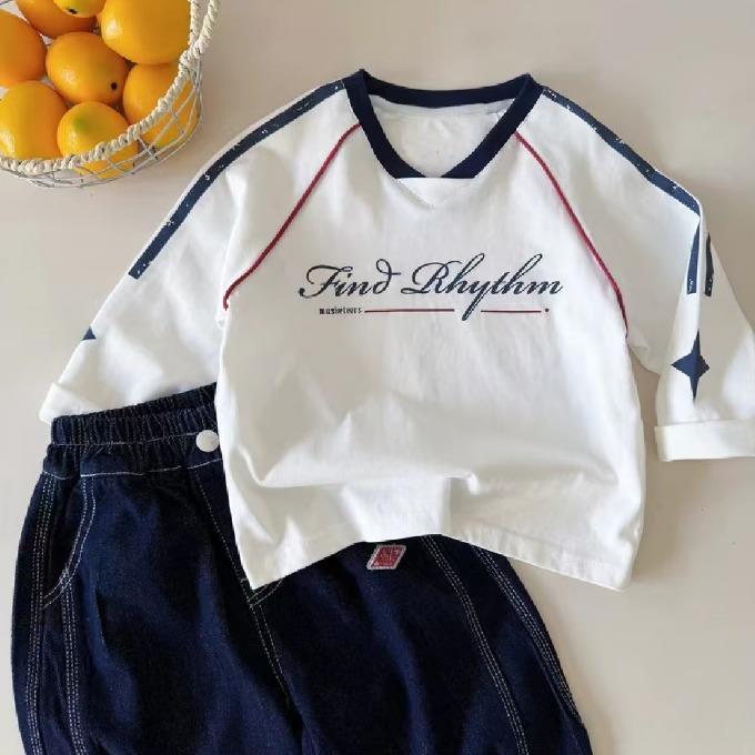 Médio grande crianças temporada escolar primavera outono manga comprida camisa de fundo exterior usar interior Raglan om