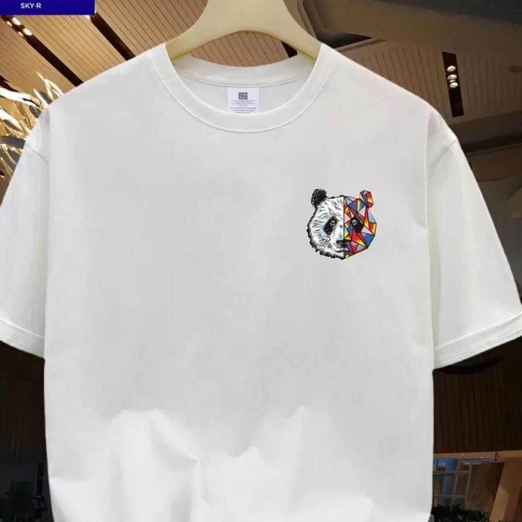 Camiseta Masculina Panda Geométrico Camisa 100% Algodão Fio 30.1 Estampada Blusa Lançamento Estampada Gola Redonda