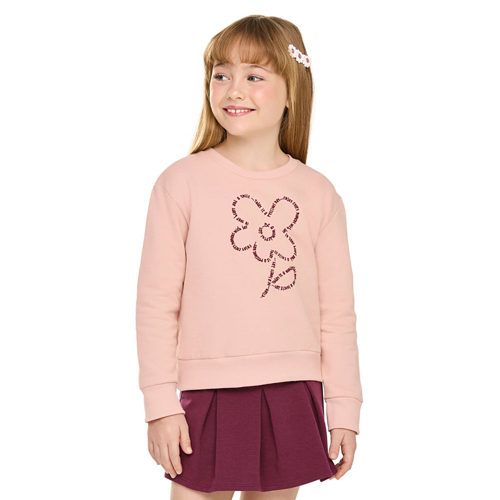 Conjunto Infantil Menina Moletom Flor Elian Rosa Claro