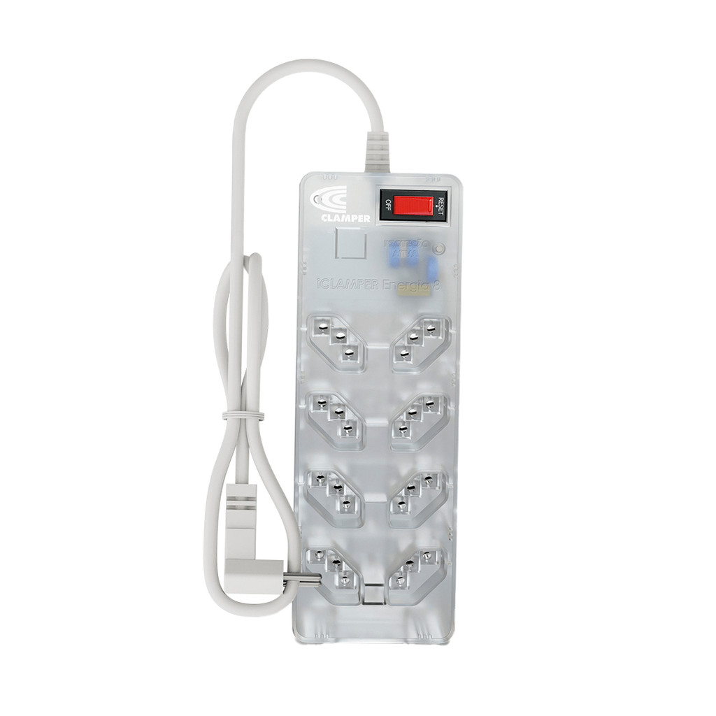 iCLAMPER Energia 8 Tomadas LCF Transparente Filtro de Linha e Protetor Elétrico DPS Bivolt 