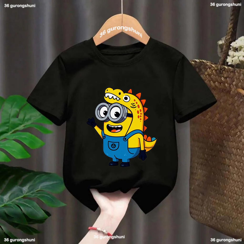 Bonito Amarelo Pessoas Dinossauro Meninos/Meninas Camiseta , Impressão Dos Desenhos Animados Roupas Para Kawaii Crianças