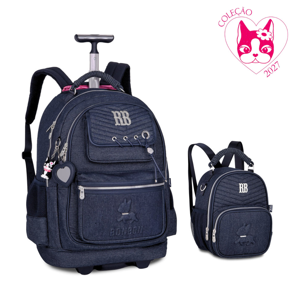 Kit Mochila de Rodinhas e Lancheira (2 em 1) Rebecca Bonbon Jeans