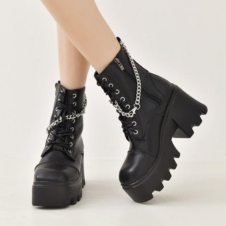 Botas Martin femininas com corrente estilo britânico de sola grossa, botas curtas Punk para motocicleta, botas femininas