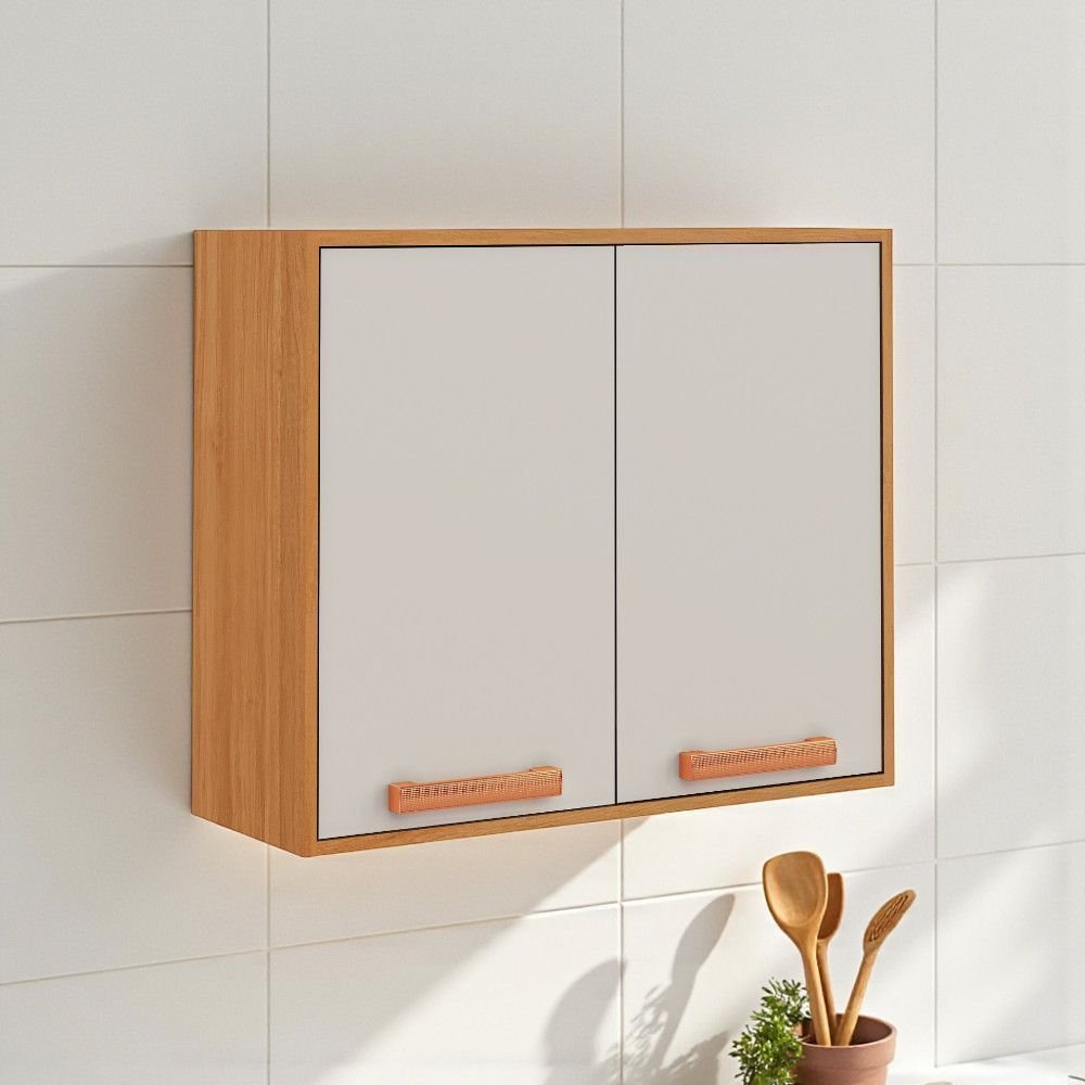 Armário de Cozinha 2 Portas 80cm Nápoles Itatiaia Branco/Cinamomo/Off White Off-White/Cinamomo