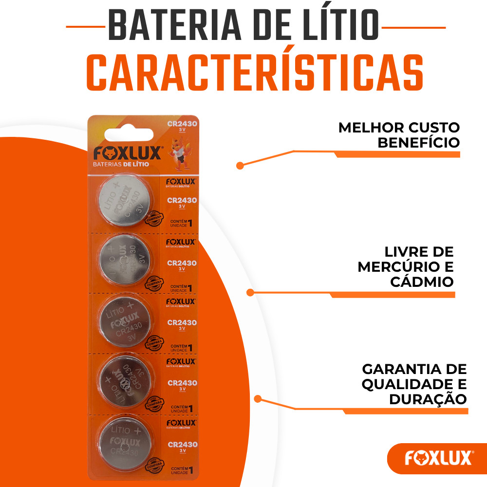 Pilha Bateria Moeda 3V CR2430 Foxlux Lítio Kit com 5 · foto 2