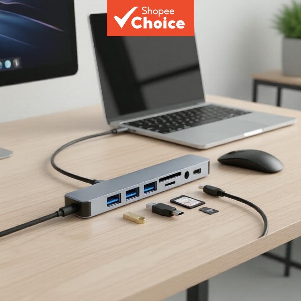 USB C HUB 8 Em 1 Tipo-Docking Station Para Leitor De Cartão SD TF Adaptador De Áudio De 3.5 Mm Divisor Multiporta Laptop
