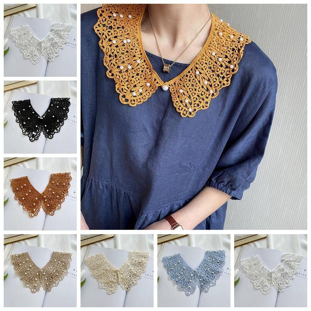 Gola de renda falsa, acessório de vestuário, gola de camisa decorada com pérolas, gola de boneca, xale de algodão