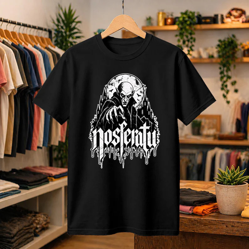 Nosferatu Camiseta Estampa Vampiro Gótico Vintage Filme Clássico Terror, Camiseta Preta De Algodão Manga Curta Para Uso 
