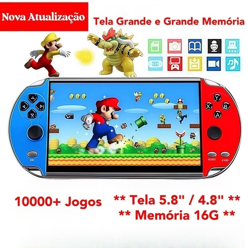 2025 Videogame Portatil Tela 4.8" +10000 Jogos Retro 16GB, Console de Mão Memoria Expansivel