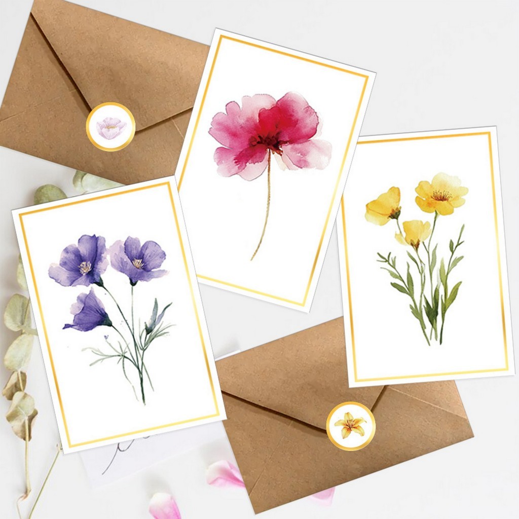 Conjunto De Cartão Postal Floral Vintage 12 Unidades Com Envelopes Para Convite De Festa De Casamento
