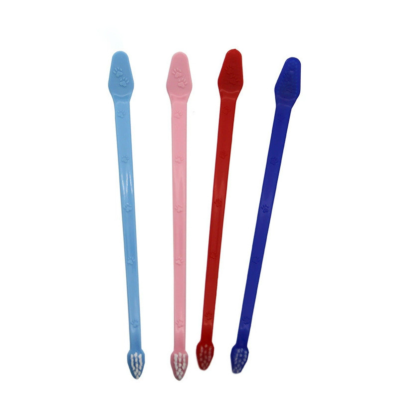 Escova de dentes descartável para animais de estimação, escova de dentes de duas cabeças para cães, seda de Nylon, escov