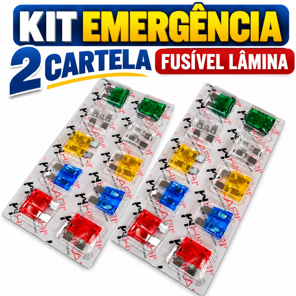 Kit Emergencia 2 Cartela Fusivel Lamina 10 15 20 25 30 Amperes
