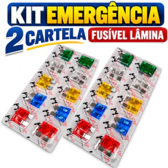 Kit Emergencia 2 Cartela Fusivel Lamina 10 15 20 25 30 Amperes