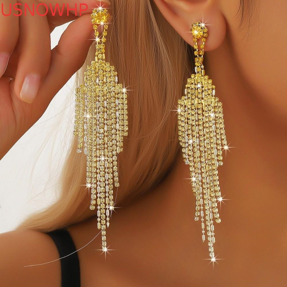 USNOWHP 2 Peças De Brincos Longos Com Borla Lustre , Luxuosos De Strass Brilhantes , Elegantes