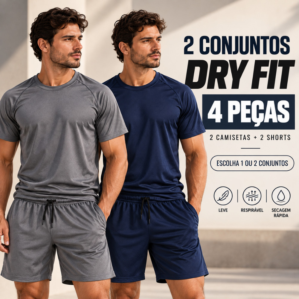 KIT 4 PEÇAS DRY FIT CONJUNTO MASCULINO CAMISETA DRY FIT + SHORT COM ELASTANO ACADEMIA ESPORTE CONFORTÁVEL