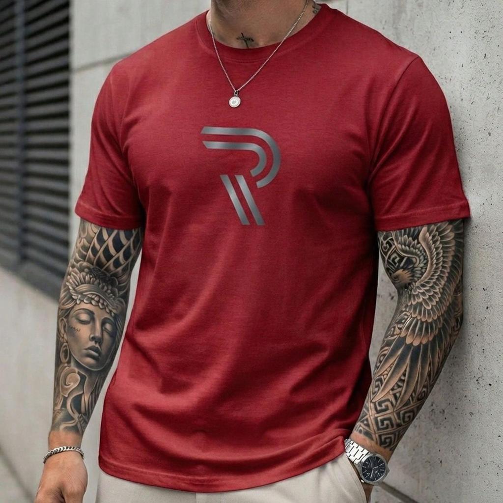 Camiseta Masculina Estilosa Estampada Letra R Academia Treino Tecido Respirável Premium Elegante