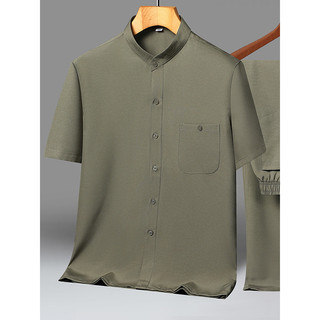 Camisa de manga curta masculina idosa de meia-idade novo estilo terno verão fino Casual pai usar gola alta solta topo