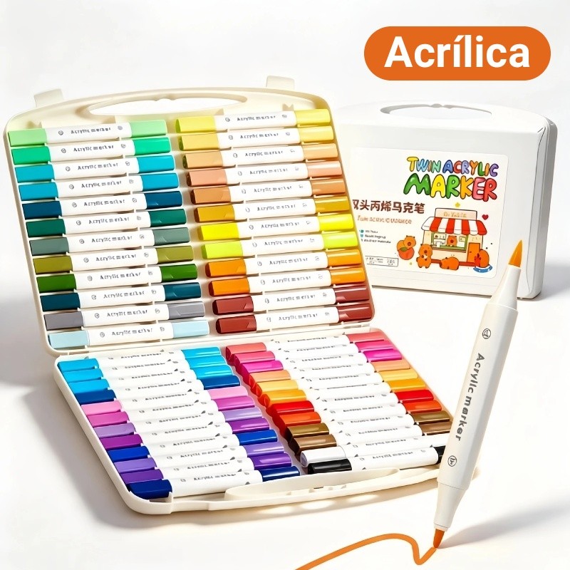 Kit 36/48 cores sortidas de brush pen acrílica com ponta dupla para desenho