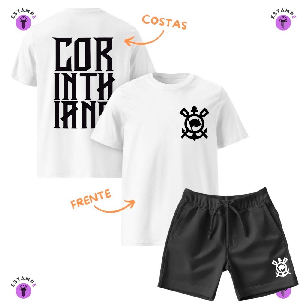 conjunto infantil 100% algodao Camiseta + Short moletinho estampa Time de Futebol oferta