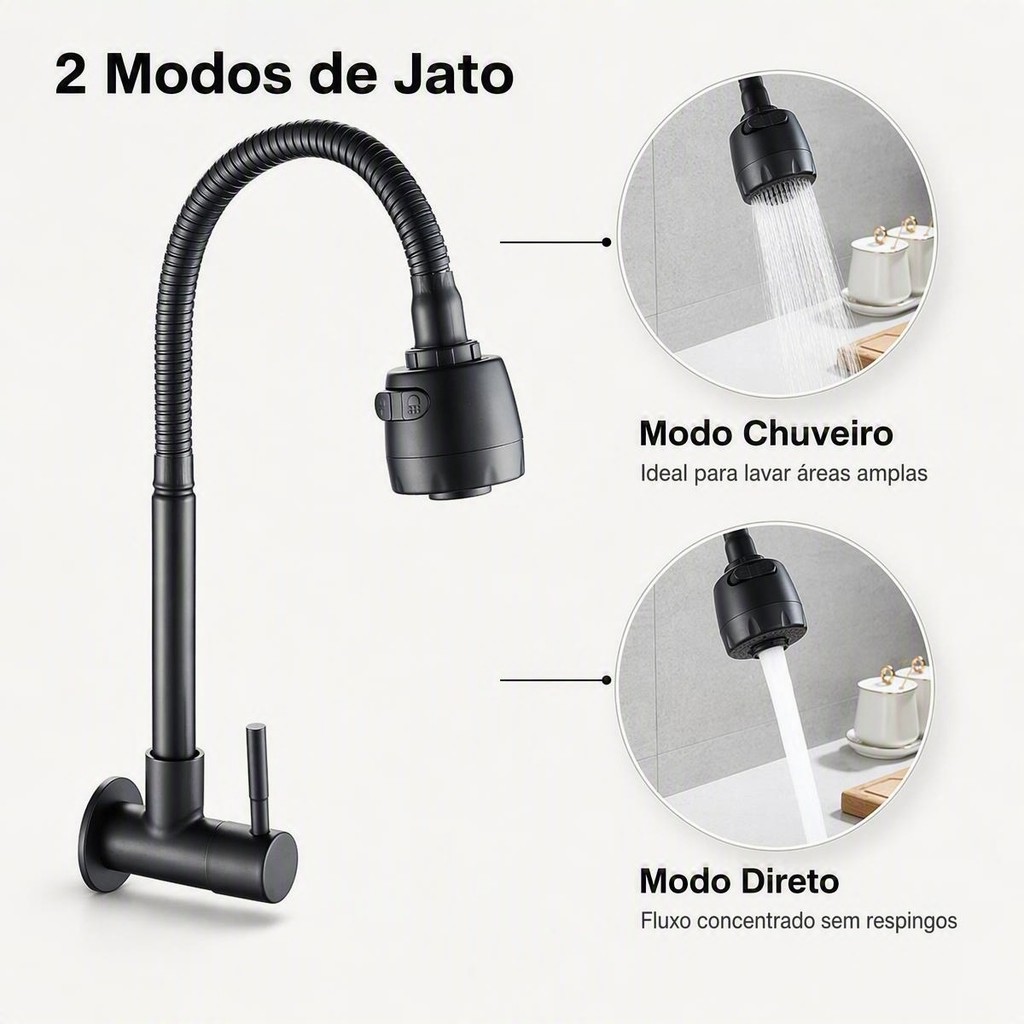 Torneira de Cozinha Parede Inox Gourmet- Acabamento Cromado, Fluxo Flexível, Resistente à Corrosão