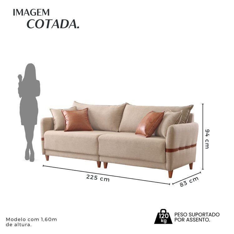 Sofá Living Canela 4 Lugares 225 cm Linho Bege Bege — imagem 2 de 2