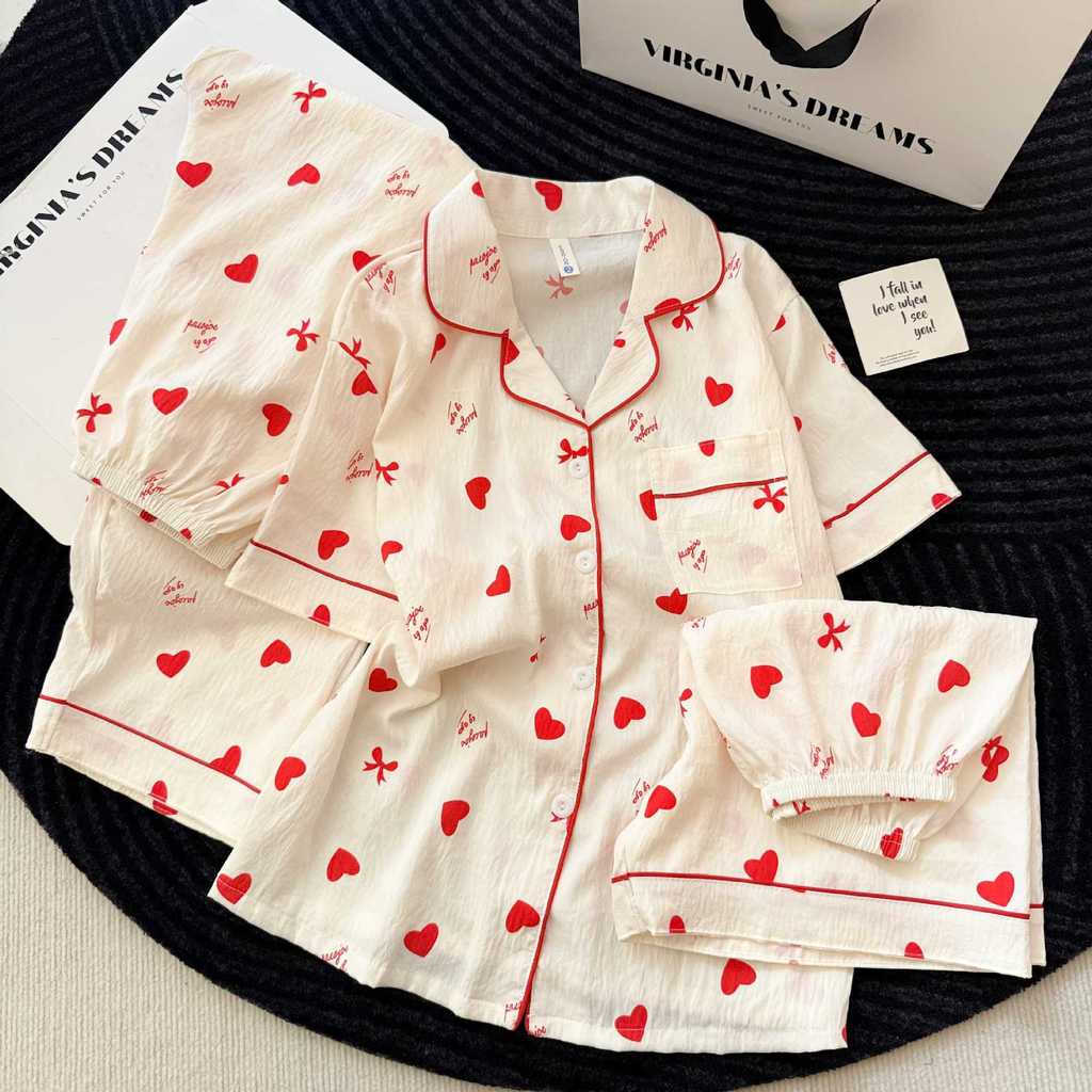 Verão novo estilo pijamas feminino nuvem algodão fino Shorts de manga curta calças de três peças dos desenhos animados v
